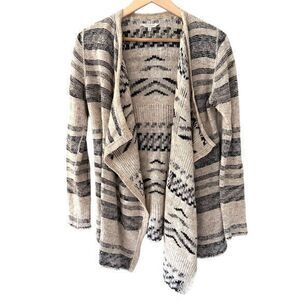 Lucky Brand Aztec Print Grey Black Cream Open Cotton Blend Cardigan Size S‎